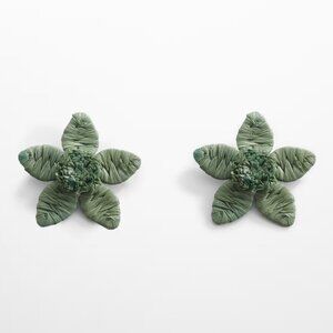 Mango Green Flowers Raffia Earrings/NWT